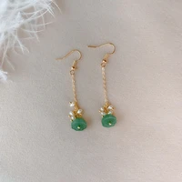 creative green color cartoon lotus arcylic pendant earrings for women ladies long metal chain tassel earrings accessories
