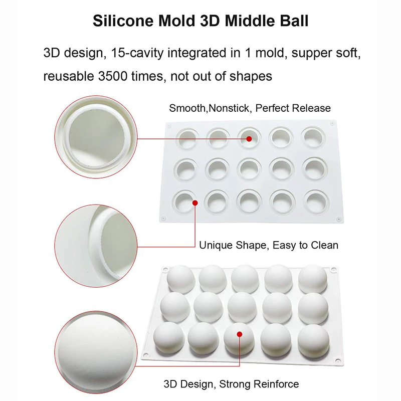 15 Cavity Round Ball Silicone Mold 3D Truffle Chocolates Baking Molds Mousse Cake Dessert Mould For Pastry Decoration Tools | Дом и сад