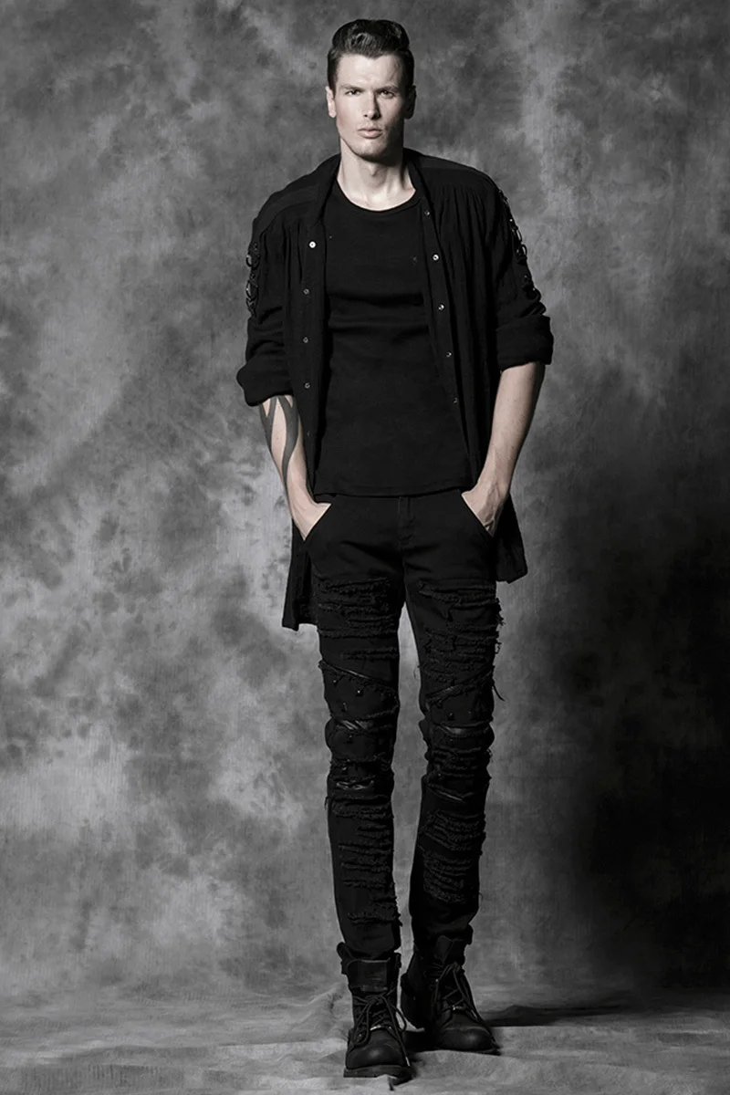 Мужские облегающие джинсы шаровары с заклепками повседневные черные брюки в