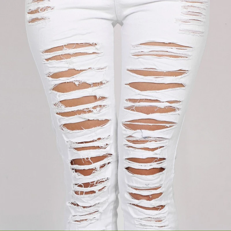 Узкие джинсы для женщин, новинка 2020, модные летние узкие джинсы, сексуальные джинсы с дырками, белые черные джинсы-карандаш со средней талие... от AliExpress WW