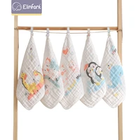 elinfant 5 pcs baby face towel square towels baby mouthwash towels small towels six layers of printed gauze towel set cartoon