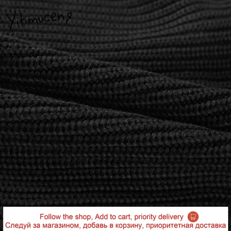 

Yitimuceng Knitted Woman Tshirts Black O-neck Long Sleeve Sweater Hollow Out Irregular Pullover Spring Plus Size Comfortable New