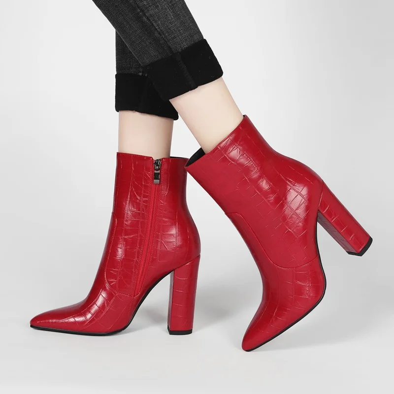 

New animal prints microfiber leather women ankle boots brand thick high heel office party shoes woman winter chelsea riding boot