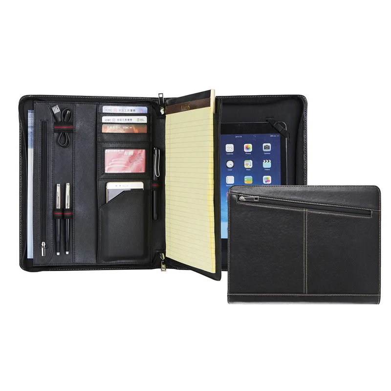 For iPad Pro 9.7 Ручной работы из натуральной кожи Портфель A4 папка, бизнес Padfolio портфель чехол для документов Органайзер чехол для переноски-черный - Цвет: For iPad Pro 9.7