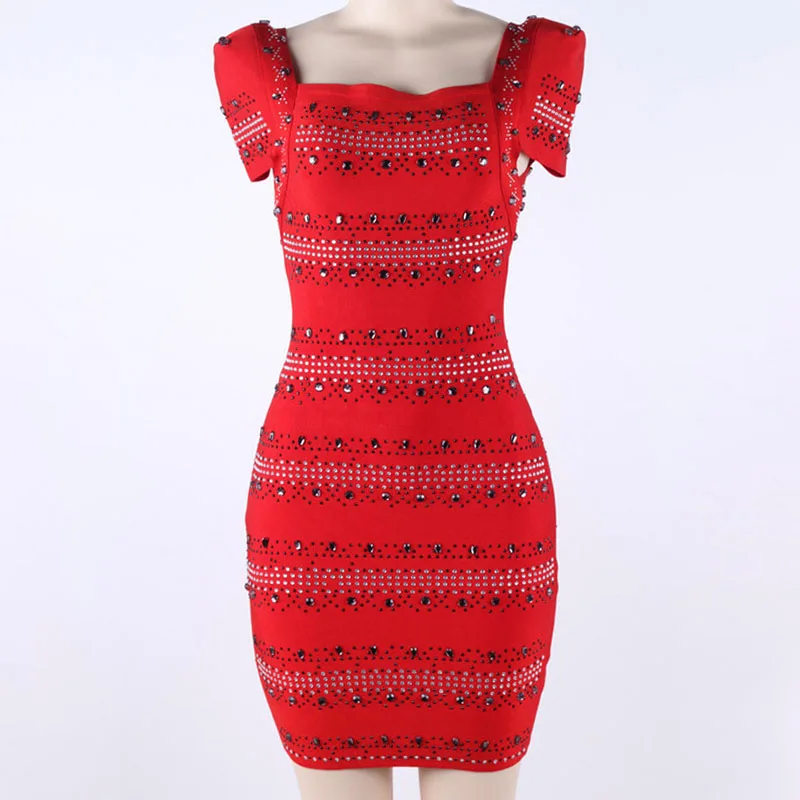 Женское Бандажное платье ручной работы летнее с коротким рукавом украшенное