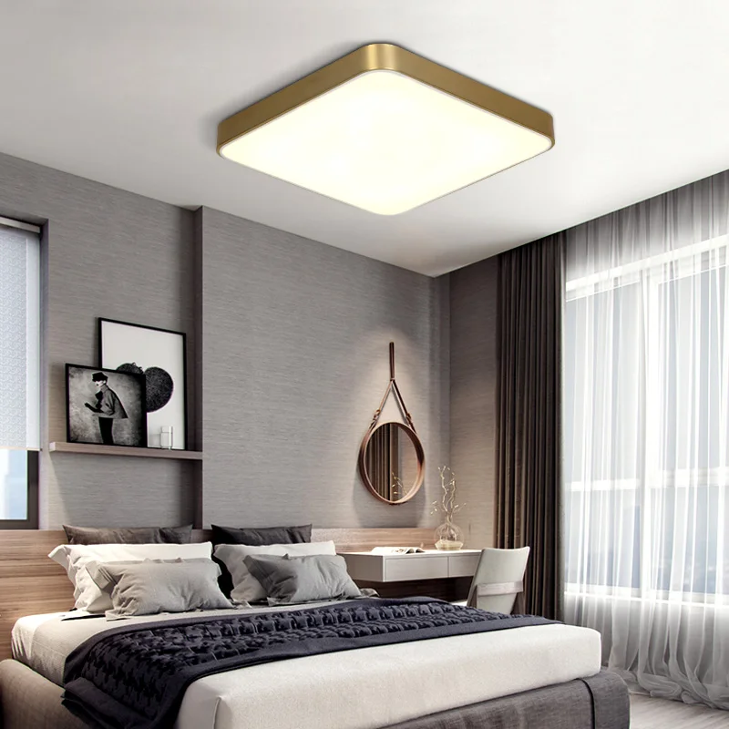 

All copper modern Nordic LED ceiling lamp square bedroom lighting living room lamp creative study restaurant balcony lamps