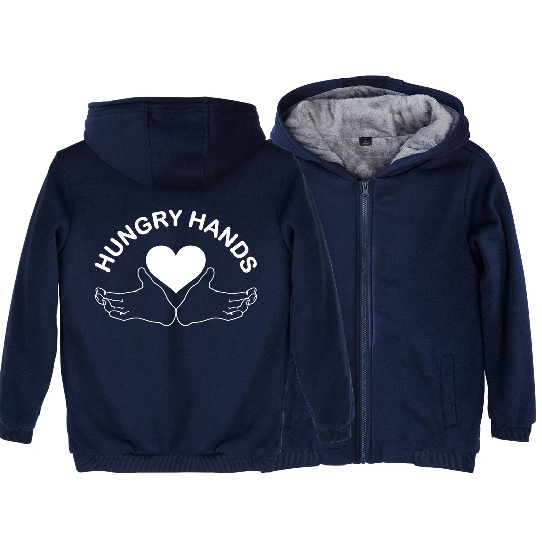 Man Boy Parkas Full Zip Coat Plus Velvet HIMYM Heart Hungry Hands Autumn Winter Couple Clothes ZIIART