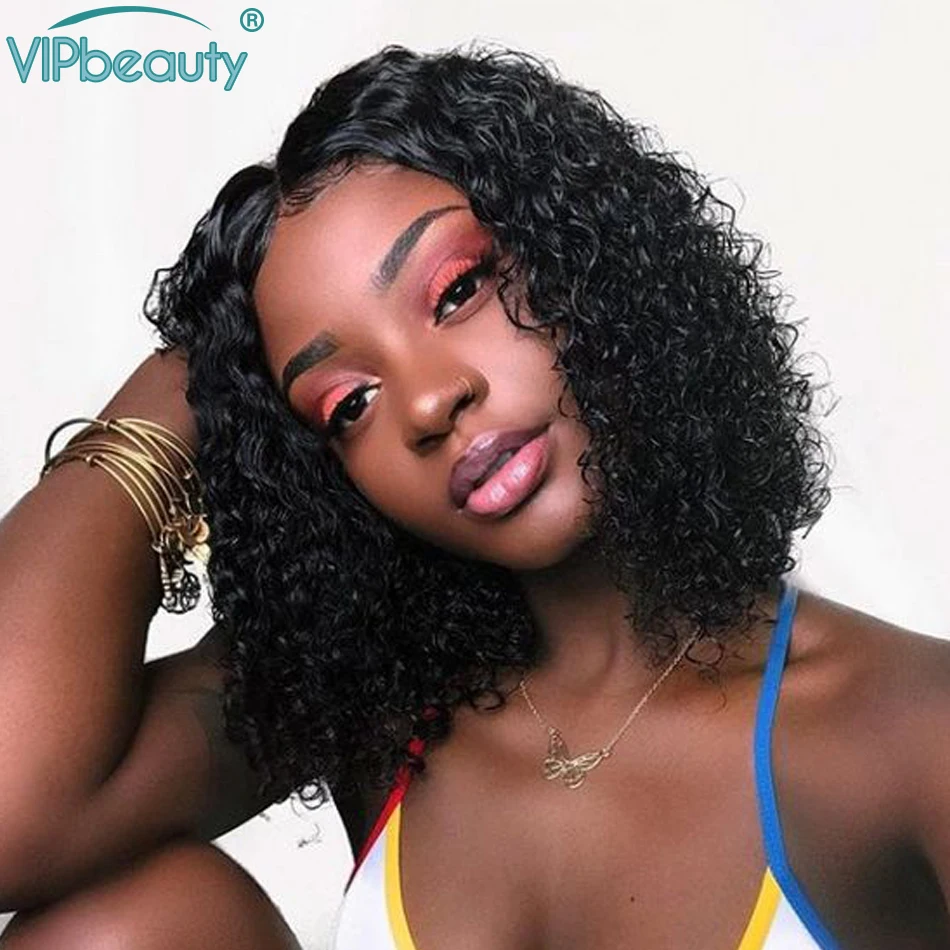 VIPBEAUTY вьющиеся 13x4 кружево парики перуанские 100% Волосы remy могут быть окрашены