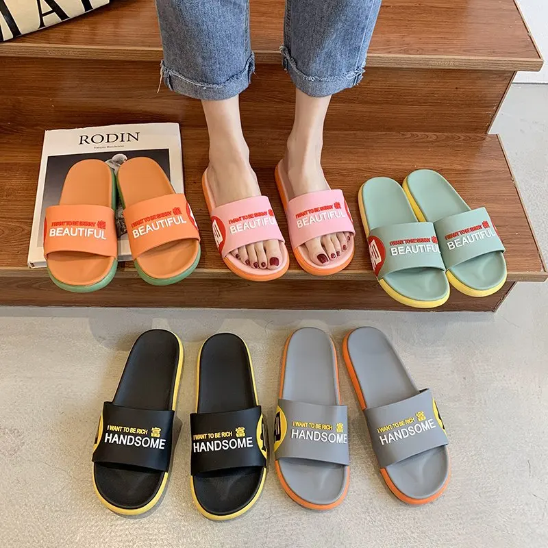 

2021 New Women's Slippers Fashion Simple Vamp Letter Modification Trend Open-toed Bear Home Bathroom Women's Slippers