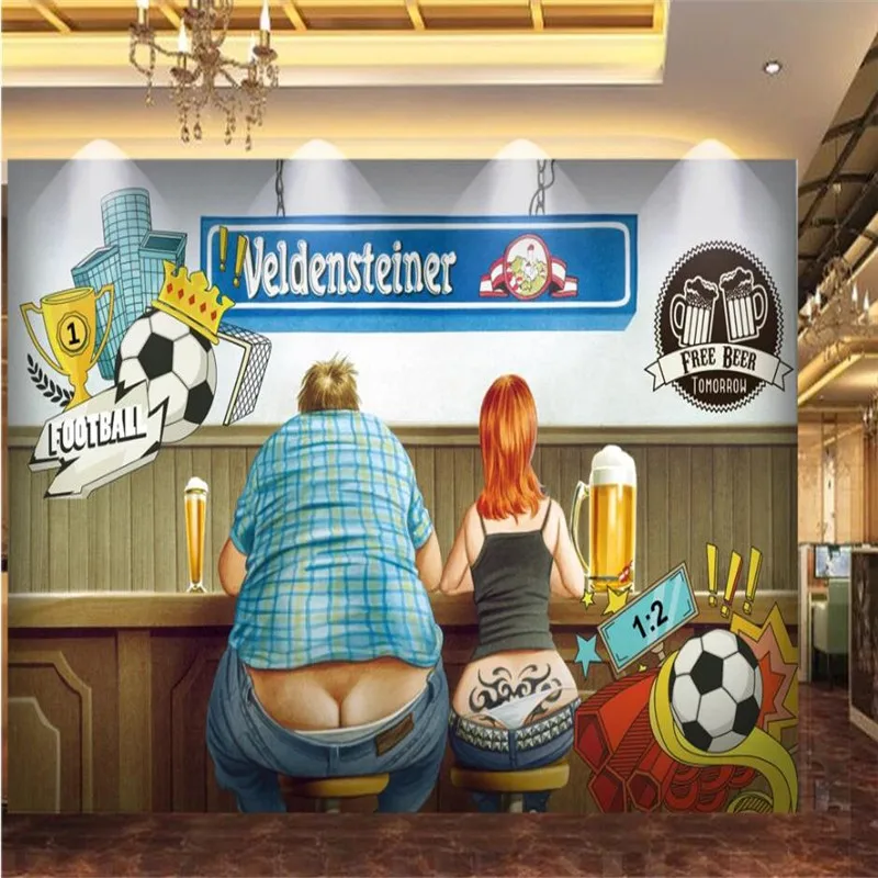 Custom Creative World Cup Football Beer Theme Industrial Decor Background 3D Mural Wallpaper Personality Bar Club Wall Paper |