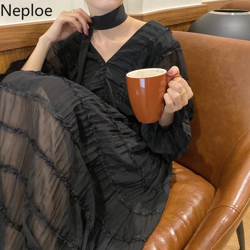 Женское платье в Корейском стиле Neploe с v образным вырезом открытой спиной