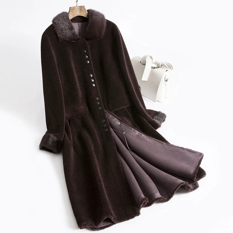 Coat Fur Real Female Mink Collar Sheep Shearling Winter Jacket Women Korean Wool Coats Suede Lining MY3744 s | Женская одежда