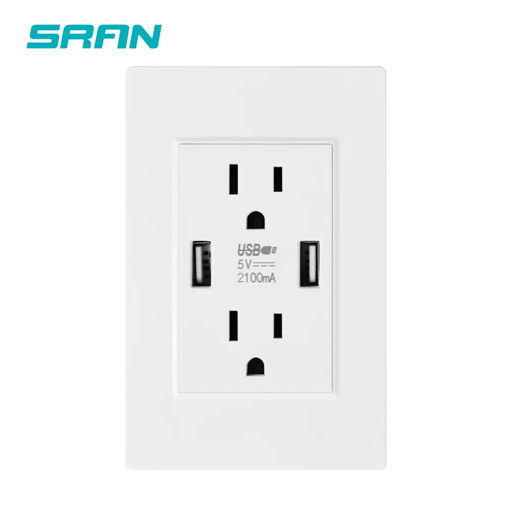

US Standard Dual Wall Plug Socket Double 2.1A With Usb PC Flame Retardant Panel