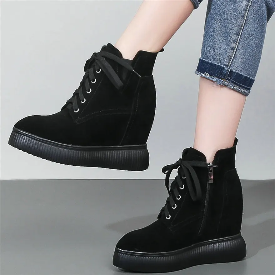 Женские высокие ботинки со шнуровкой натуральная кожа на танкетке