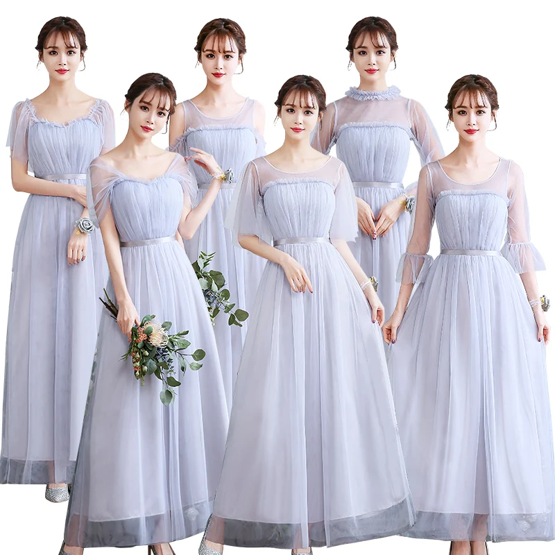 Серое розовое платье подружки невесты с коротким рукавом для гостей свадьбы