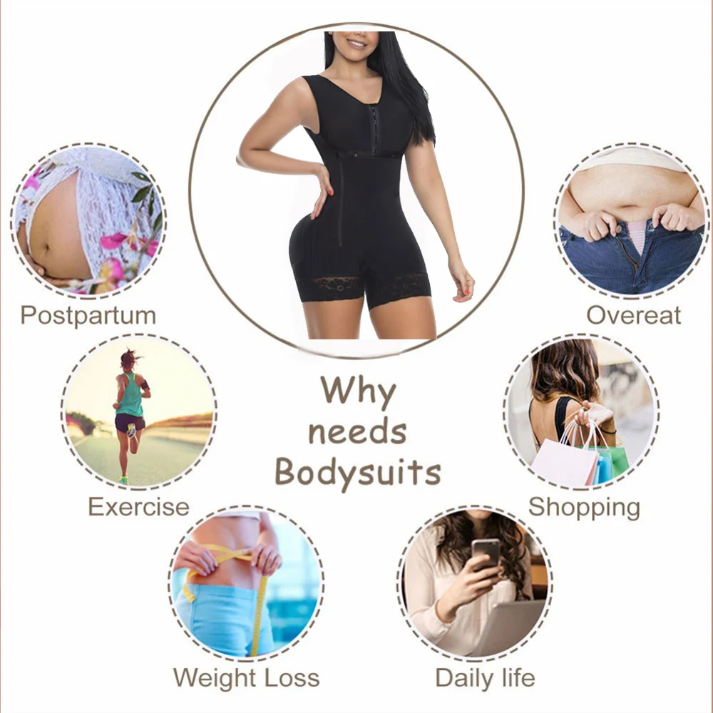 Front Hooks Hight Comfortable Skims Compression Faja Bodysuit Max Lace Tummy Control Female Corset With Bra Sweat