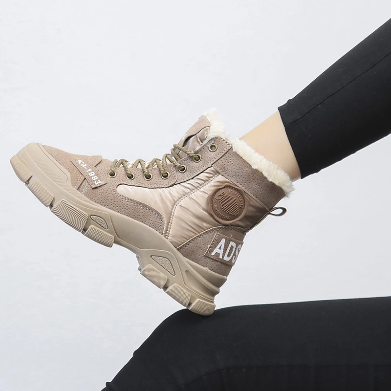 Нескользящие зимние теплые плюшевые ботильоны меховые кроссовки женские