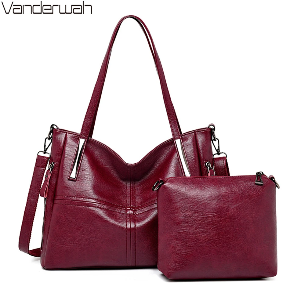 

2 комплекта, Женская Повседневная Сумка-тоут на плечо, вместительные сумки через плечо для женщин, однотонные женские кошельки и сумочки, же...