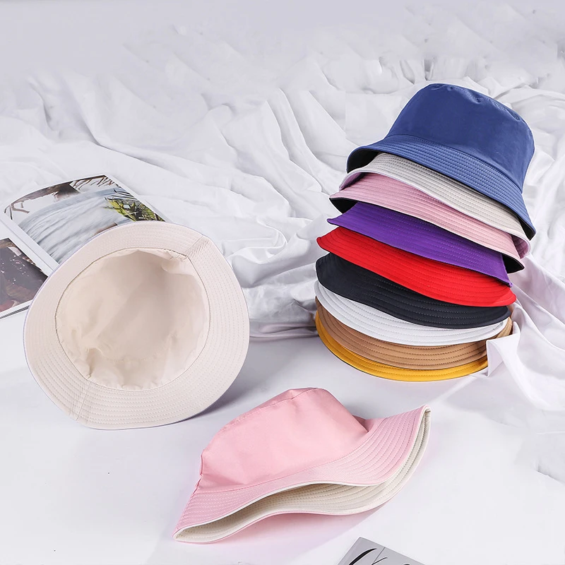 

New Unisex Sun Hats Women Summer Double Side Bucket Hat Men Solid Color Panama Fedoras Outdoor Fisherman Hat Visor Basin Cap