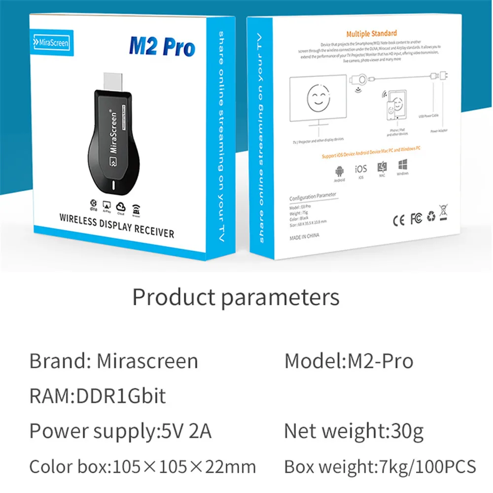 Mirascreen M2 Pro TV Stick Wifi Display Receiver Stream Cast Anycast DLNA Miracast Airplay Mirror Screen Android Dongle | Электроника