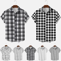 bababuy 2021 new plus size mens casual buttons shirts short sleeve plaid shirts summer hawaiian holiday beach tops