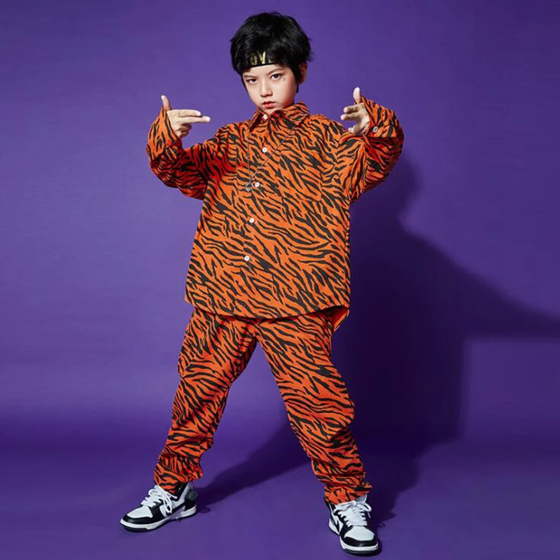 

Детская одежда для бальных танцев в стиле хип-хоп, рубашка большого размера, топ, пальто, уличная одежда с зеброй, танцевальные брюки для дев...