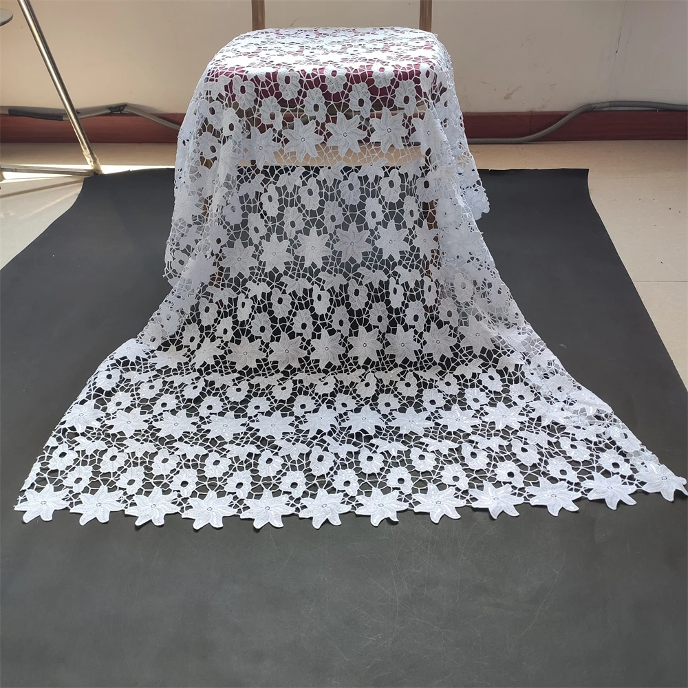 

Latest 2021 High Quality African Lace Fabric Embroidery Swiss French Tulle Cotton Wedding Party Dress Guipure Sequins 5yards