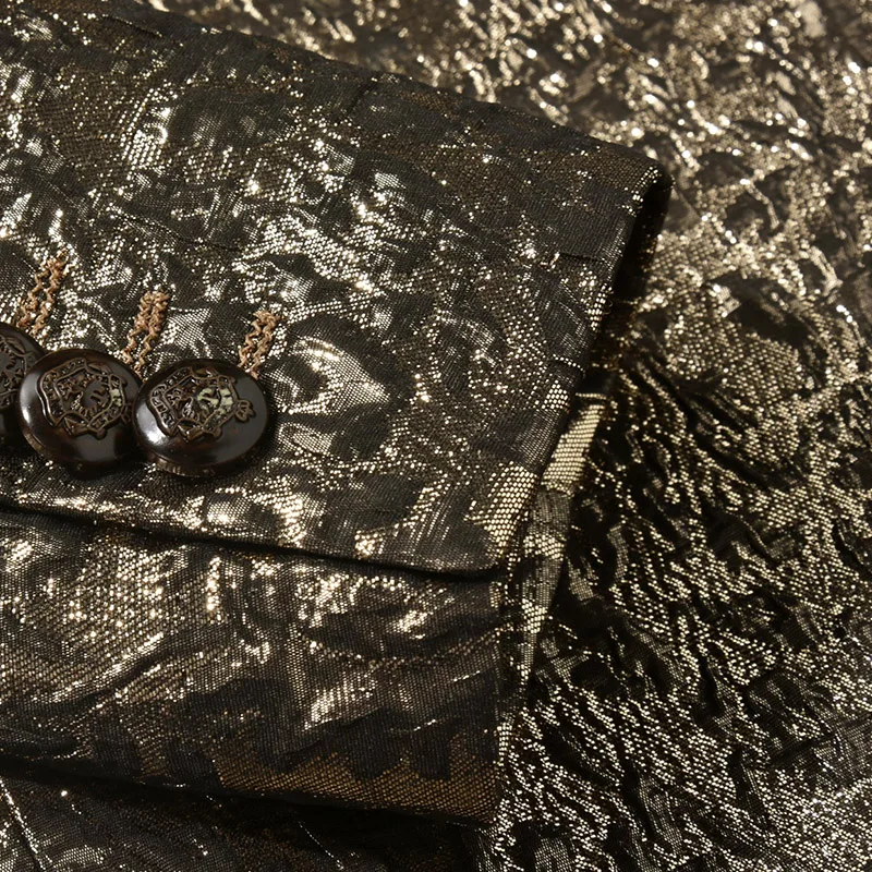 

Rsfocus Black And Gold Blazer Men Spring Autumn Party Wear Blazer Masculino 4XL High Quality Stage Costumes For Singers XZ414