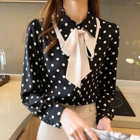 womens elegant fashion polka dot bow chiffon shirts office lady all match blouses commuter loose chic casual blouse female 3xl