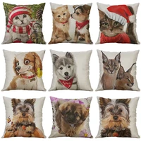 dog christmas home pillow decor animal cover printing cotton linen case new cat