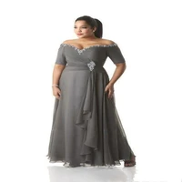 grey mother of the bride dresses plus size off the shoulder cheap chiffon prom party gowns long mother groom dresses wear