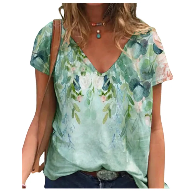 

Summer T-shirt Tops 2021 Fashion Streetwear Tee Women Floral Print Casual T Shirt Short Sleevet-shirts Plus Size Drop Shipping