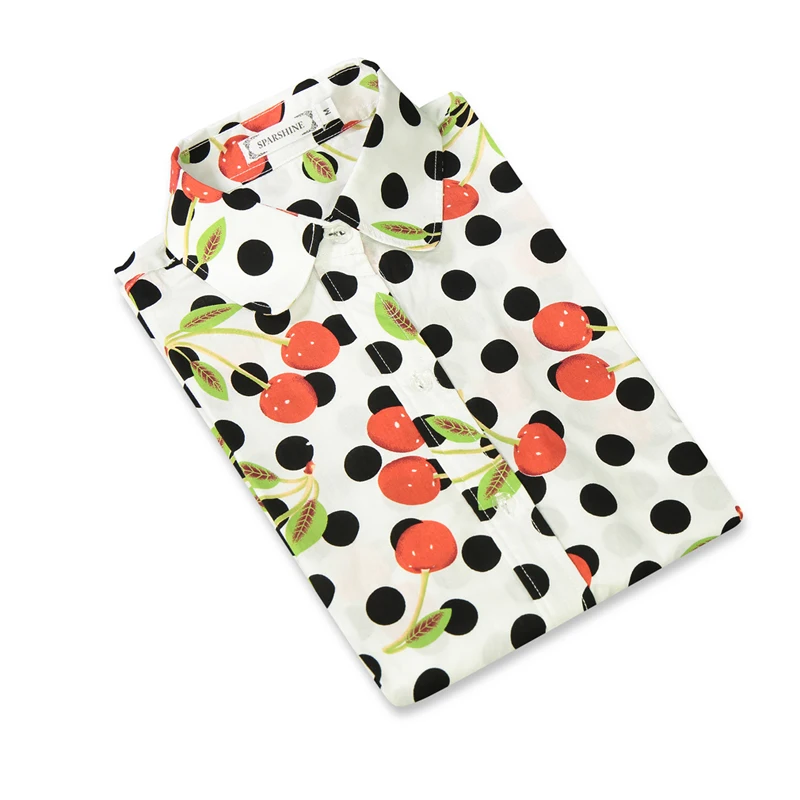 

2020 Hot Sale Summer And Autumn Casual Women's Cherry Print Long Sleeve Lapel Simple Shirt Blusas De Mujer