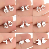 new fashion hollow rabbit earrings cute rabbit bird horse stainless steel animal jewelry womens gift trendy 2021