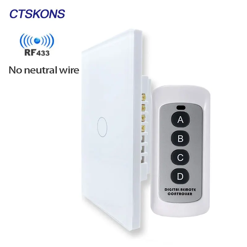 

RF wireless Light touch switch RF433 remote control No neutral wire 1/2/3gang AC110V 220V glass panel Wall sensor switch