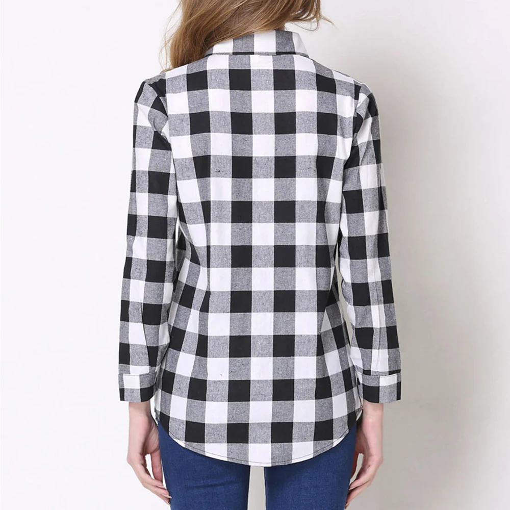 2020 весна/осень новые хлопковые клетчатые блузки рубашки женские с длинным