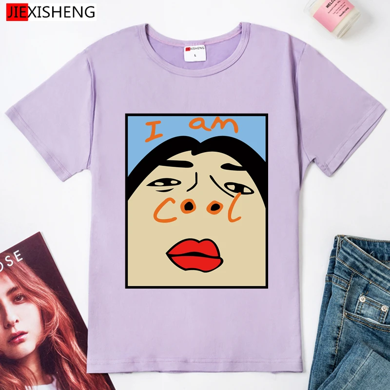 Модный стиль я с классным принтом в виде букв для женщин Футболка 2020 летняя