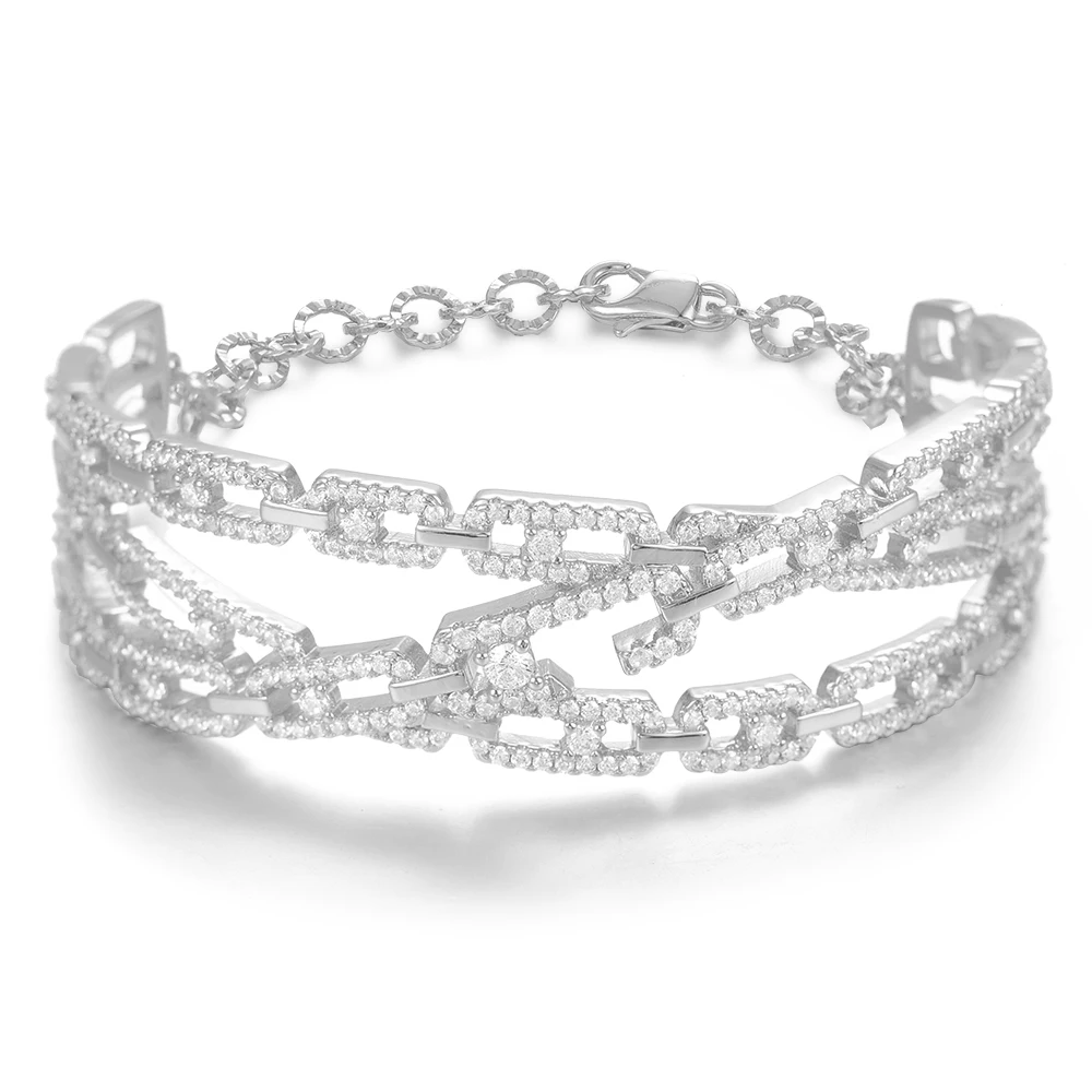 Silver Missvikki уникальный дизайн роскошь Модный Браслет из цепочки Полный со светящимся кубическим цирконием женщин для свадьбы, помолвки ювелирные изделия - Окраска металла: Silver