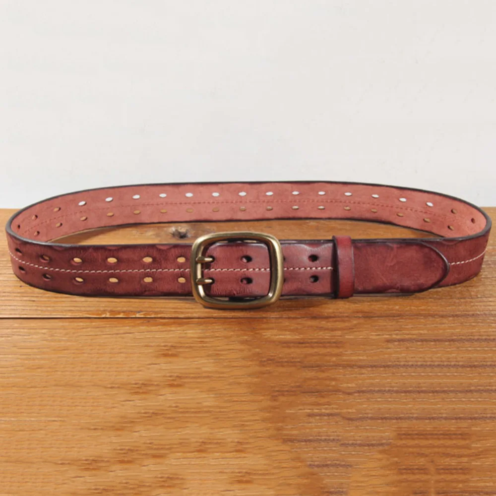 

FAJARINA Casual 100% Cowhide Leather Retro Men's Solid Brass Double Pin Buckle Men's Belts for Men Top Quality Styles N17FJ1008