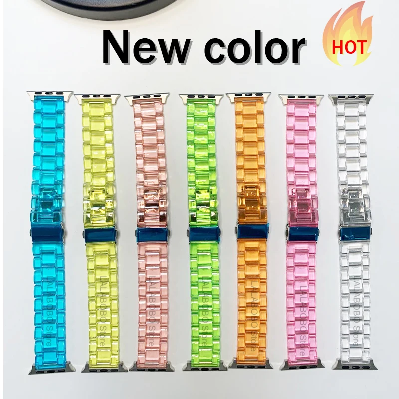 

New Resin Watch strap for apple watch 5 4 band 42mm 38mm correa transparent steel iwatch series 5 4 3/2/1 watch band 44mm 40mm