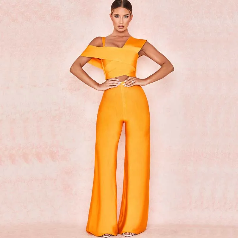 Оптовая продажа новинка 2020 комплект из 2 предметов оранжевый бандажный топ и