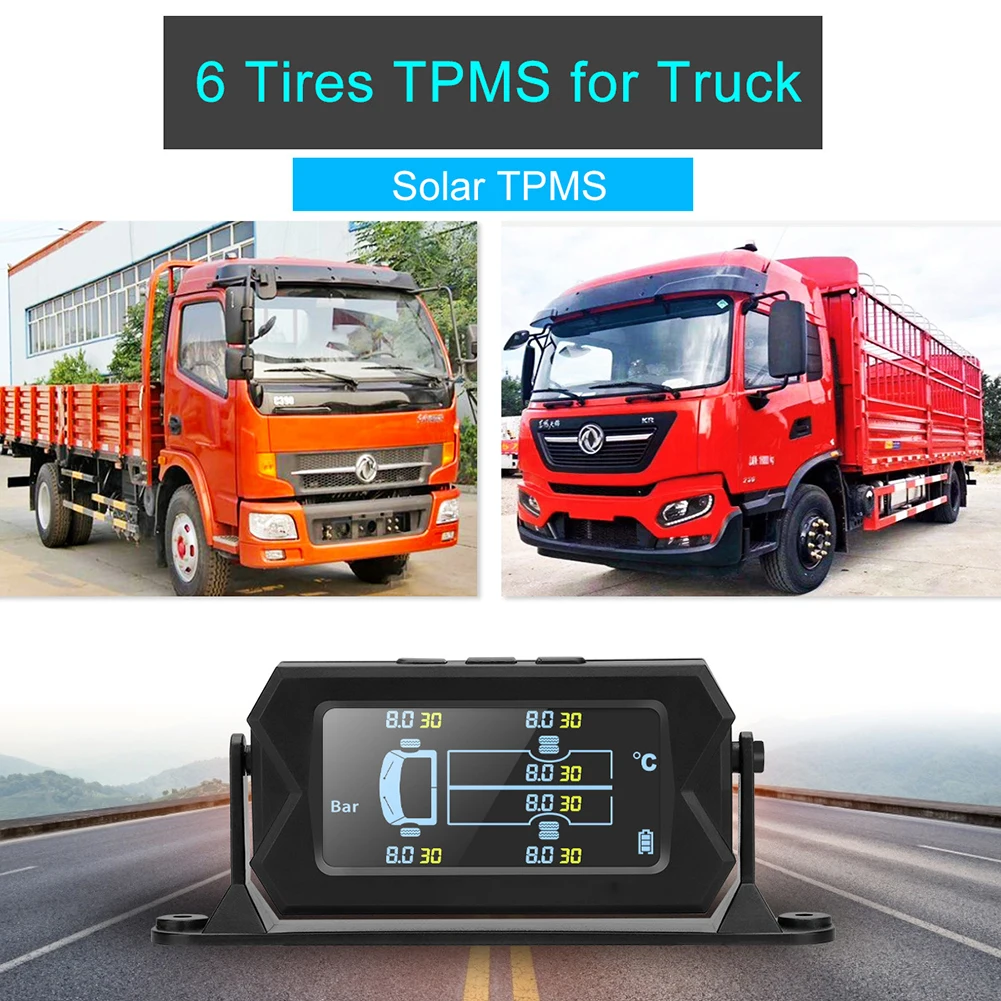 

Truck Car Tire Pressure Monitoring System TPMS Solar Charge with 6 External Sensor LCD Display Tyre Temperature Alarm Monitor