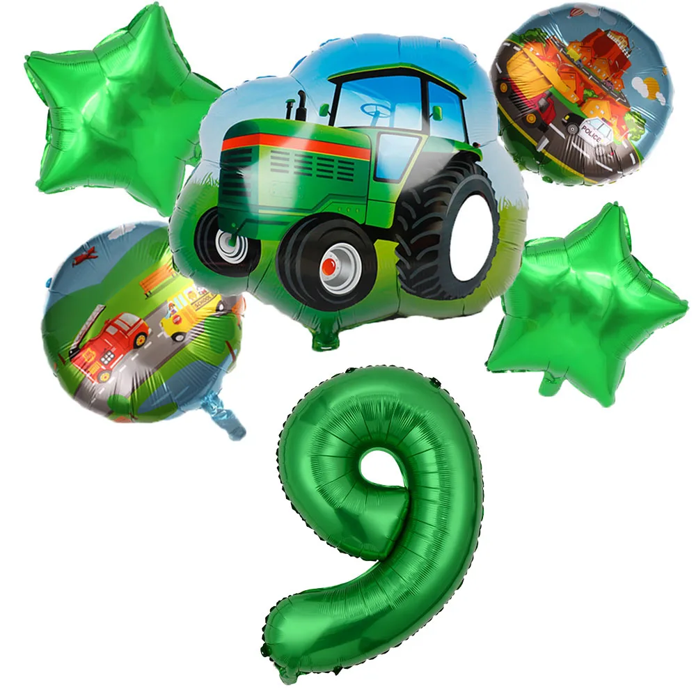6pcs Tractor Foil balloons 32 inch Number Balloon Farm Bulldozer Ice Cream Car Birthday Party Decorations Kids Toys Baby Shower | Дом и сад