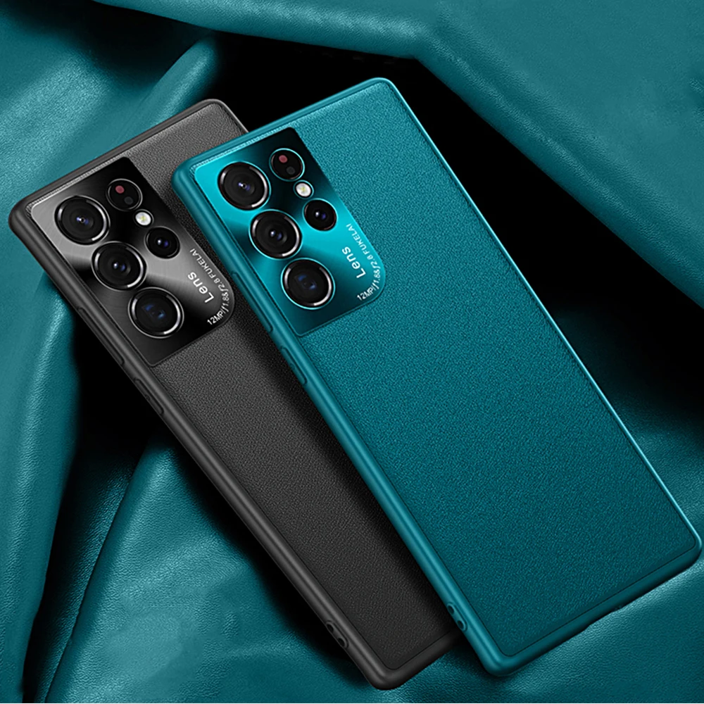 

Luxury Hardware plain Case For Samsung Galaxy S22 S21 Ultra Plus S21 FE S20 FE Note 20 Ultra S20FE Case Ultra Thin leather Case