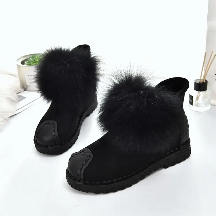 SWYIVY/зимняя обувь; черные ботинки; женская обувь; chaussure Femme; ; женские ботинки; Зимние ботильоны на меху; теплые зимние женские ботинки на плоской подошве - Цвет: Черный