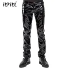 Брюки-Карандаш мужские из лакированной кожи, модные глянцевые прямые брюки со средней талией, костюм для клуба, выступления на сцене