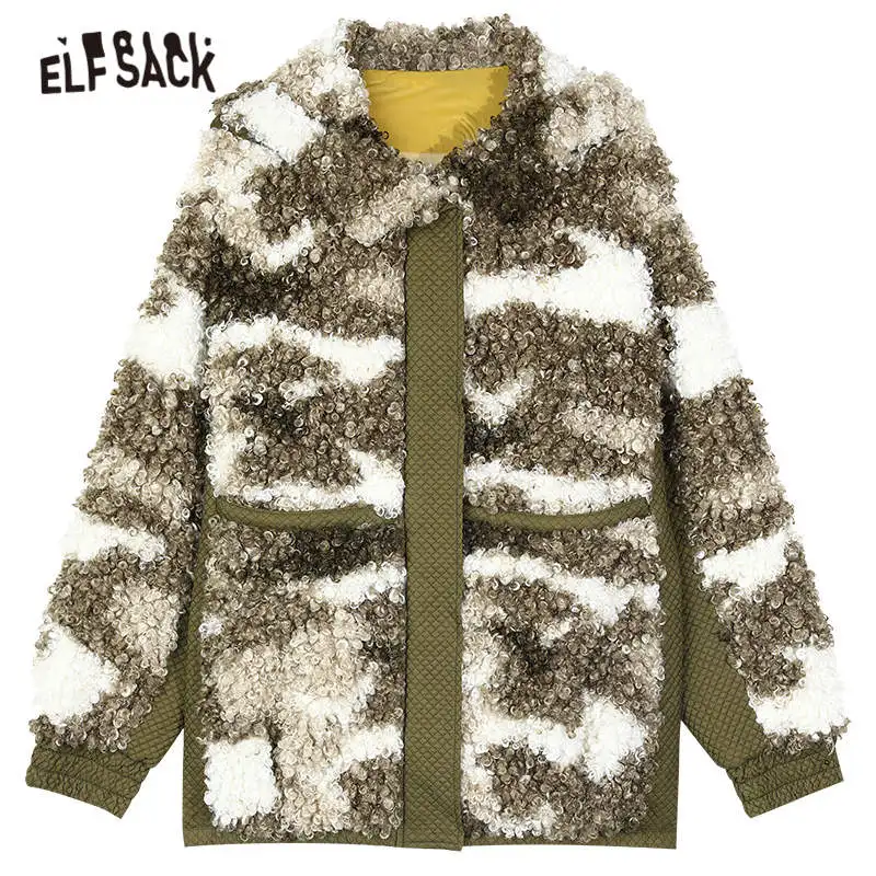 

ELFSACK Teddy Lazy Zipper Casual Straight Hoodies Wool Coats Women,2020 Autumn ELF Stylish Korean Casual Ladies Warmness Outwear