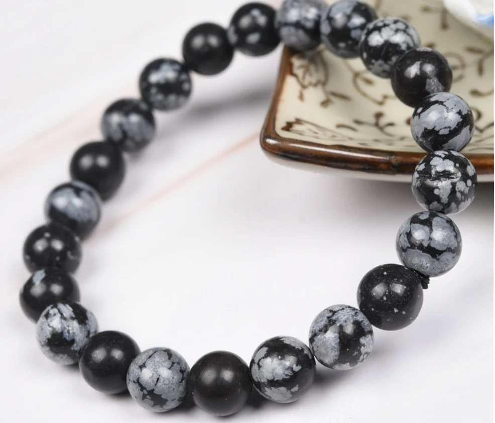 

Natural 8mm snow stone beads string elastic bracelet personality fashion retro jewelry
