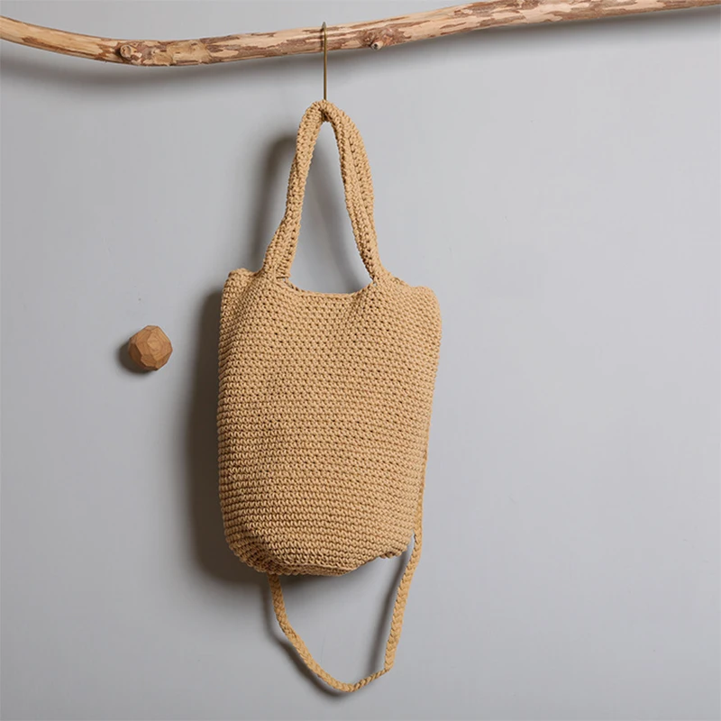 Повседневная хлопковая плетеная женская сумка на плечо, дизайнерские вязаные плетеные сумки, Большая вместительная сумка-тоут, летняя пляж...