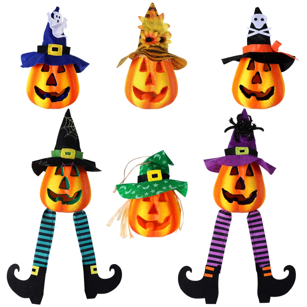 

UNOMOR 6pcs Pumpkin Lanterns with 3 LED Light Colors Fun Pumpkin Decorating Craft Kit Jack-O'-Lantern Lights for